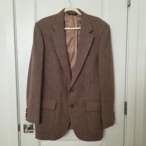 Anthony Bentley Wool Blazer Large London Brown Herringbone Sport Coat Menswear